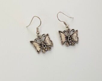 Silver Butterfly Charm Earrings