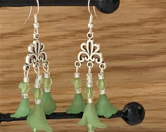 Dangly Green Flower Earrings