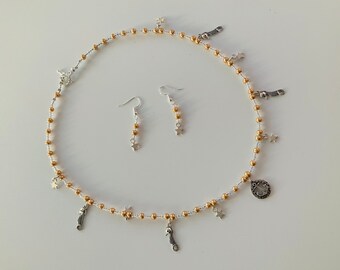 Pretty Gold-Yellow Pearl Necklace and Earrings