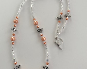 Light Orange-Peach Bead Bee Necklace