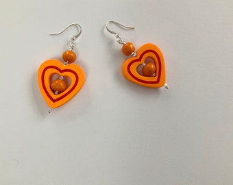Bright Orange Heart Earrings