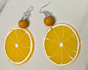 Large Slices of orange Dangly Earrings