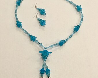 Turquiose/blue Flower Necklace with Earrings