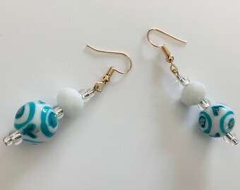 Blue And White Bead Earrings