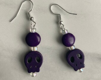 Purple Skull Dangly Earrings