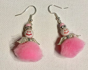 Pink Fluffy Christmas Fairy Earrings