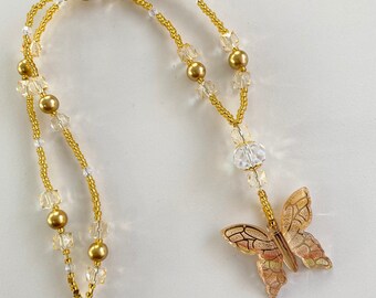 Large Butterfly Pendant Purple Bead Necklace