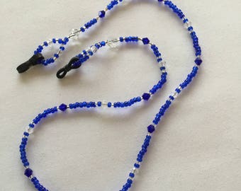 Bright blue beaded spectacle/glasses chain