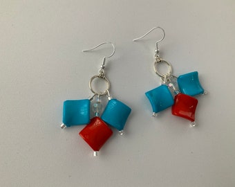 Red and Blue Dangle Earrings