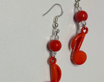 Red Musical Notes Dangle Earrings