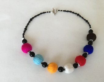 Chunky wool beaded necklace