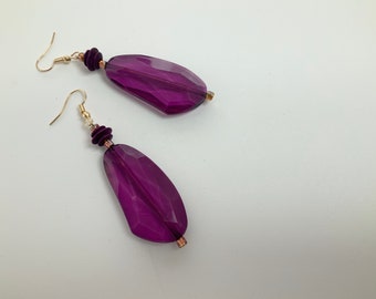 Long Dangly Purple Bead Earrings
