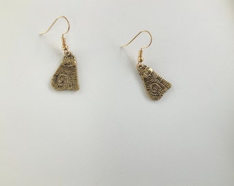 Gold Plated Fat Cat Charm Earrings