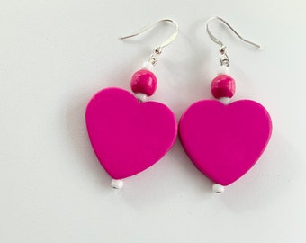 Bright Pink Large Heart Earrings