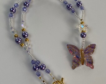 Purple Bead Butterfly Pendant Necklace