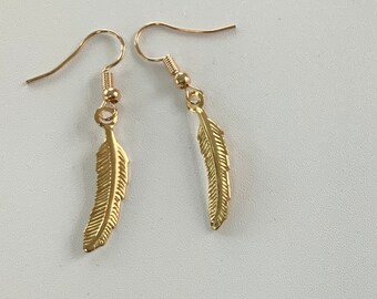 Gold Plated Feathered Charm Earrings