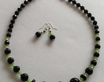 Black and lime beaded necklace