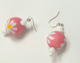 Pink Flower Bead Earrings