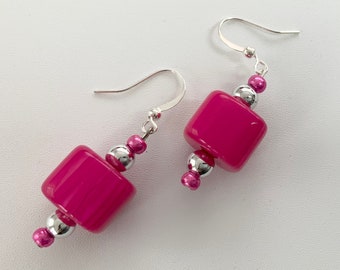 Bright Pink Dangle Earrings