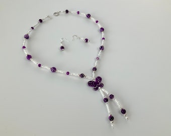 Purple  Butterfly Necklace and Earrings