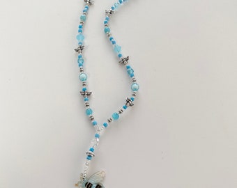 Blue Bead Bee Necklace