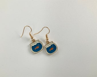 Gold Fish Bowl Charm Earrings