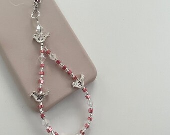Pink Bead Bird Phone Charm