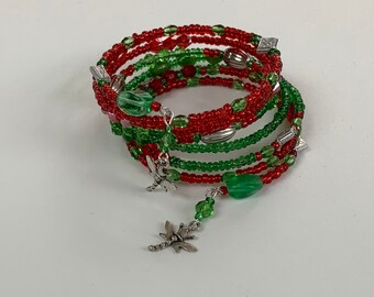 Red and Green Bead Memory Bracelet