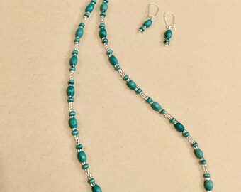 Turquiose Beaded Necklace and Earring  Set