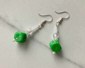 Green Dangle Dice Earrings
