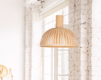 Paralume in acero, lampada a sospensione in legno con arredamento scandinavo, lampadario con arredamento cottage