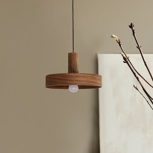 Walnut pendant light for kitchen island, Mid century ceiling light, Scandinavian decor hanging lamp