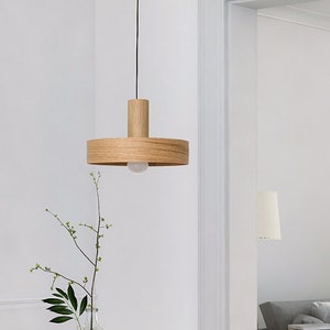 Wood pendant light for kitchen island , Stylish Mid century ceiling light, Wood decor hanging lamp