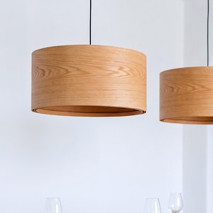Wood Pendant Light for Scandinavian Decor, Elegant Ceiling Light Farmhouse Decor, Wood Drum Lamp Shade