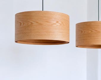 Wood Pendant Light for Scandinavian Decor, Elegant Ceiling Light Farmhouse Decor, Wood Drum Lamp Shade
