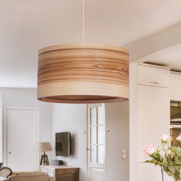 Olive wood Scandinavian decor wood pendant light, Cottage decor chandelier light