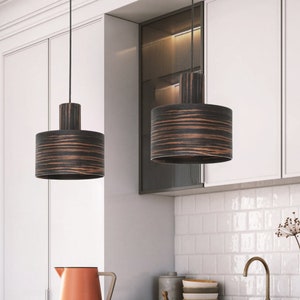 Set of 2 Mid Century Pendant Lights for Kitchen Island, Handcrafted Wooden Hanging Lamps, Rustic Decor Hanging Lighting