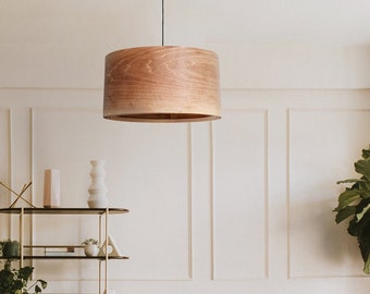 Walnut wood lamp shade, Scandinavian decor wood pendant light, Cottage decor chandelier light