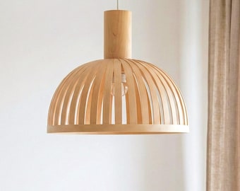 Maple Wood Pendant Light, Stylish Hanging Lamp Scandinavian Decor, Modern Chandelier Lighting
