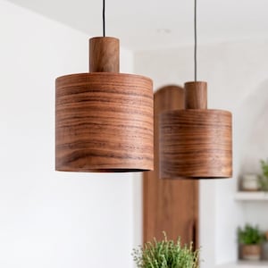 Rustic Walnut Light Fixture for Dining Room , Mid century Walnut Lamp, Wood Chandelier for Stylish Kitchen Decor