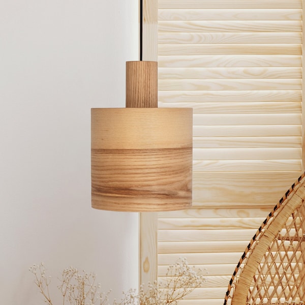 Suspension pour îlot de cuisine en bois d'olivier, lampe du milieu du siècle, lampe à suspension décorative en bois