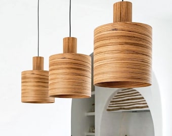 3er Set Kücheninsel Holz Pendelleuchte: Mid Century Holz Kronleuchter