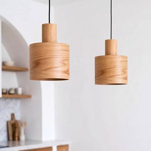 Set of 2 Oak Pendant Lights for Kitchen Island, Oak Hanging Lights for Modern Touch, Oak Modern Chandeliers - Elevate Your Kitchen Decor