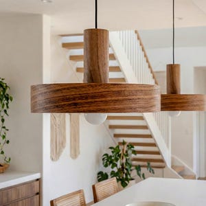Walnut pendant light for kitchen island, Mid century ceiling light, Scandinavian decor hanging lamp