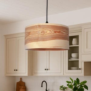 Olive wood pendant light for Scandinavian decor, Stylish hanging lamp mid century, Modern Chandelier light