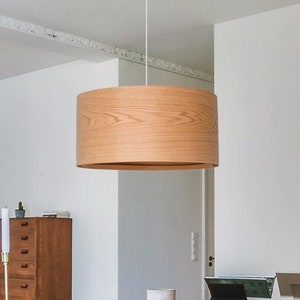 Wood Pendant Light for Scandinavian Decor, Elegant Ceiling Light Farmhouse Decor, Wood Drum Lamp Shade