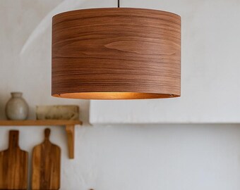 Walnut Large Light Fixture, Elegant Wood Pendant Lamp for Scandinavian Style, Cottage Decor Hanging Lamp 60 cm/23.6''
