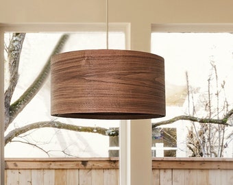 Walnut wood lamp shade, Scandinavian decor wood pendant light, Cottage decor chandelier light