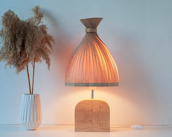 Maple Scandinavian decor modern table lamp, Rustic decor bedside lamp, Minimalist decor small table lamp
