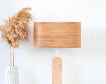 Rustic Oak Bedside Lamp: Farmhouse Wood Desk Light